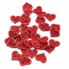 Inda mintás fa szív kicsi - Piros - 2x2 cm - 36 db/csomag 