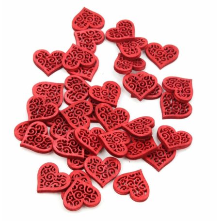 Inda mintás fa szív kicsi - Piros - 2x2 cm - 36 db/csomag 