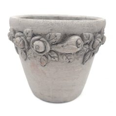  Rózsamintás kőkaspó - Szürke - 14x11,5 cm 