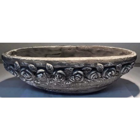 Ovális kaspó beton virágos - 25x12x8 cm