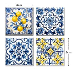   Nyomtatott dekorkarton - Mediterrán csempe minta - 6x6 cm - 4 db/csomag