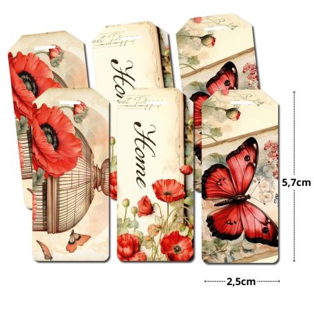 Nyomtatott dekorkarton - Pipacsos biléták - 6 db/csomag