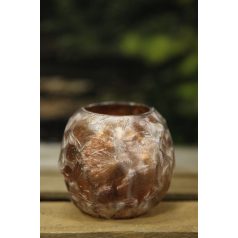 Rézszínű fagyos üveg gyertyatartó - 9 cm 