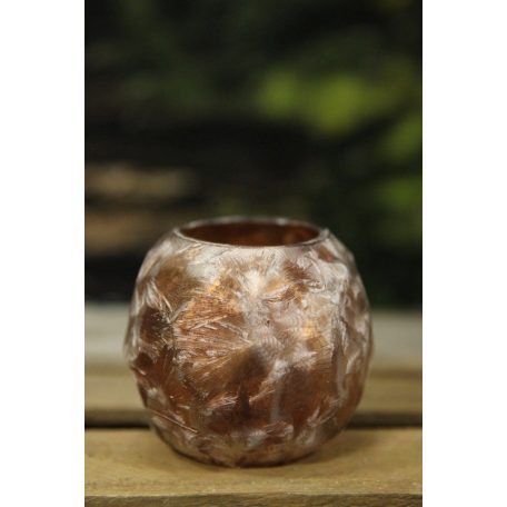 Rézszínű fagyos üveg gyertyatartó - 9 cm 