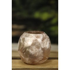 Rózsaszín fagyos üveg gyertyatartó - 9 cm 