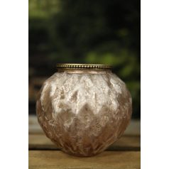 Rózsaszín kerek üveg gyertyatartó - 14 cm  
