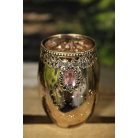 Rózsaszín díszes üveg gyertyatartó - 11 cm