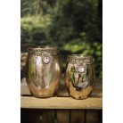 Rózsaszín díszes üveg gyertyatartó - 11 cm