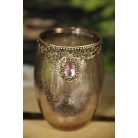 Rózsaszín díszes üveg gyertyatartó - 17 cm