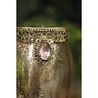 Rózsaszín díszes üveg gyertyatartó - 17 cm