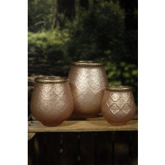 Rózsaszín tejüveg gyertyatartó - 18 cm  