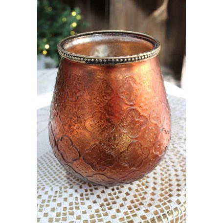 Üveg gyertyatartó - Rézszínű - 18 cm  