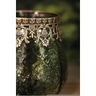 Zöld üveg gyertyatartó arany díszítéssel - 18 cm  