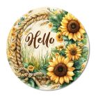 Nyomtatott fa tábla koszorú közép - Napraforgós Hello - 11,8 cm