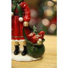 Piros karácsonyi lány figura - 20 cm