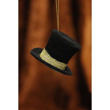 Arany-fekete karácsonyfadísz bársony cilinder - 8 cm   