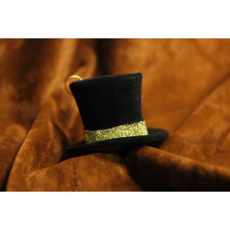 Arany-fekete karácsonyfadísz bársony cilinder - 8 cm   