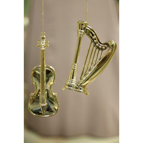 Arany karácsonyfadísz - Hegedű  - 15,5 cm