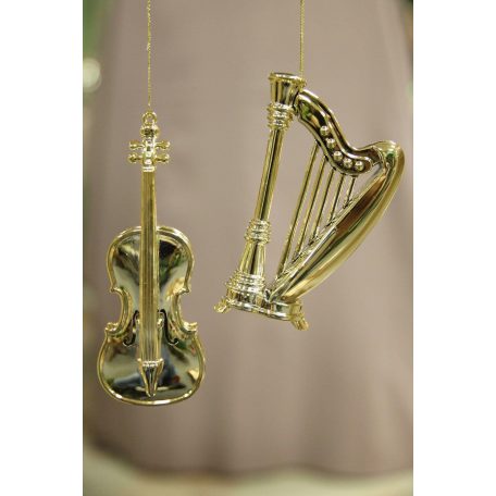 Arany karácsonyfadísz - Hárfa - 12,5 cm