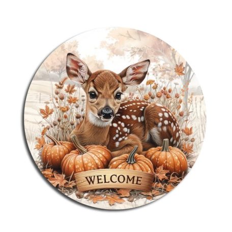 Nyomtatott fa tábla koszorú közép - Bambi welcome - 11,8 cm