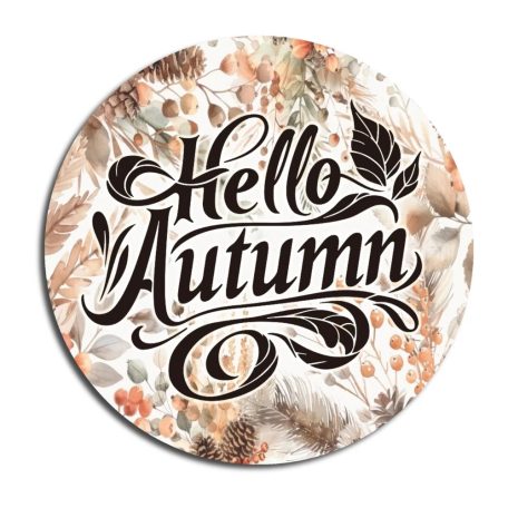 Nyomtatott fa tábla koszorú közép - Hello Autumn - 11,8 cm