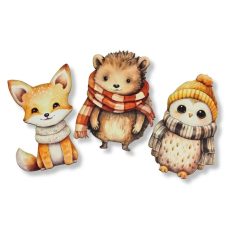   Nyomtatott dekorkarton - Rajzos őszi állatok - 7-8cm - 3 db/csomag