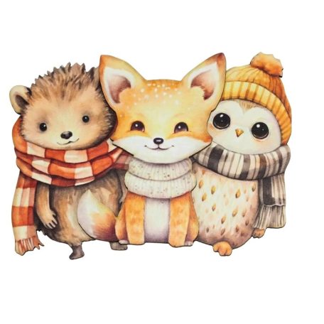 Nyomtatott dekorkarton - Rajzos őszi állatok - 7-8cm - 3 db/csomag