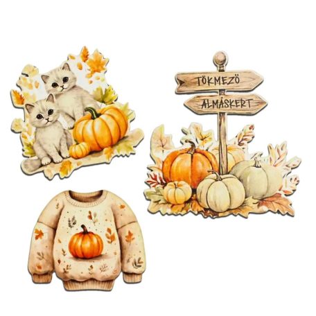 Nyomtatott dekorkarton - Rajzos útjelzős őszi dekor - 3 db/csomag