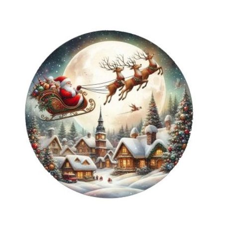  Nyomtatott fa tábla koszorú közép - Télapó a város felett - 11,8 cm, 14,8 cm