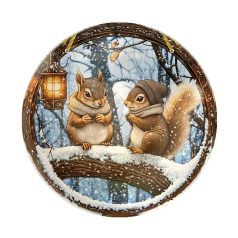   Nyomtatott fa tábla koszorú közép - Két mókus - 11,8 cm, 14,8 cm