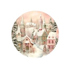   Nyomtatott fa tábla koszorú közép - Pasztell házak - 11,8 cm, 14,8 cm