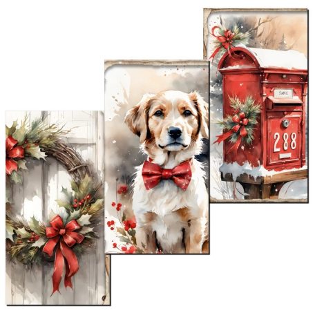 Nyomtatott dekorkarton - Karácsonyi piros táblák - 3 db/csomag