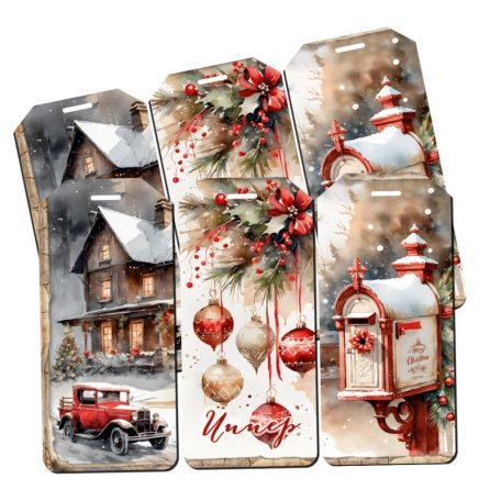 Nyomtatott dekorkarton - Karácsonyi piros táblák - 6 db/csomag