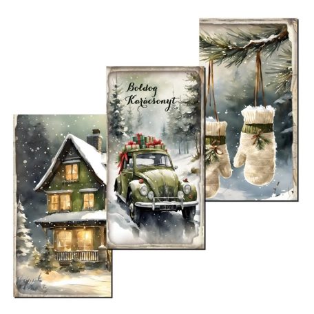 Nyomtatott dekorkarton -  Karácsonyi zöld táblák - 3db/csomag