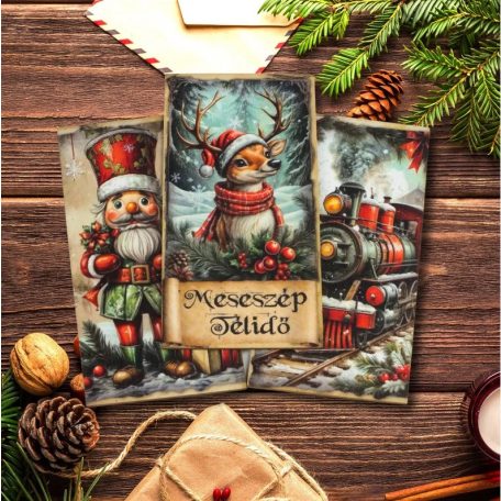 Nyomtatott dekorkarton - Karácsonyi piros-zöld táblák - 3 db/csomag
