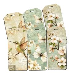   Nyomtatott dekorkarton Tavaszi zöld téma biléta - 6 cm - 6 db-os szett