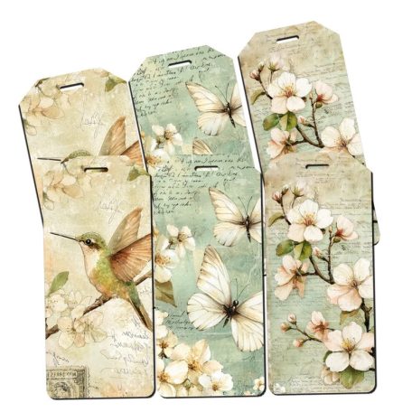 Nyomtatott dekorkarton Tavaszi zöld téma biléta - 6 cm - 6 db-os szett