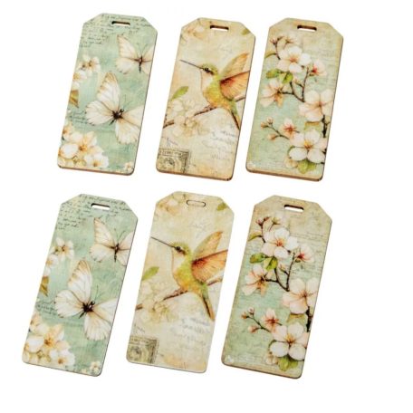 Nyomtatott dekorkarton Tavaszi zöld téma biléta - 6 cm - 6 db-os szett