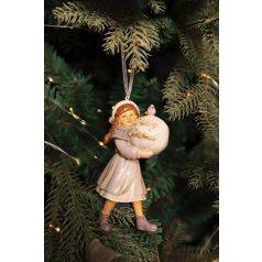   Rózsaszín karácsonyi dekoráció lány labdával - 11 cm  