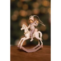   Rózsaszín karácsonyi dekorációs fiú hintalovon - 11 cm 