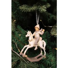 Karácsonyi  fiú hintalovon - Szürke - 11 cm - Raktáron
