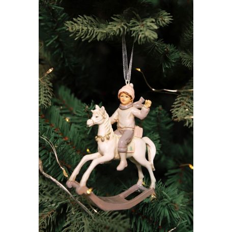 Karácsonyi  fiú hintalovon - Szürke - 11 cm - Raktáron