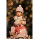 Rózsaszín karácsonyi lány szánon figura - 16 cm