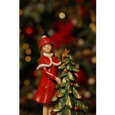 Klasszikus kislány a karácsonyfánál LED - 20 cm
