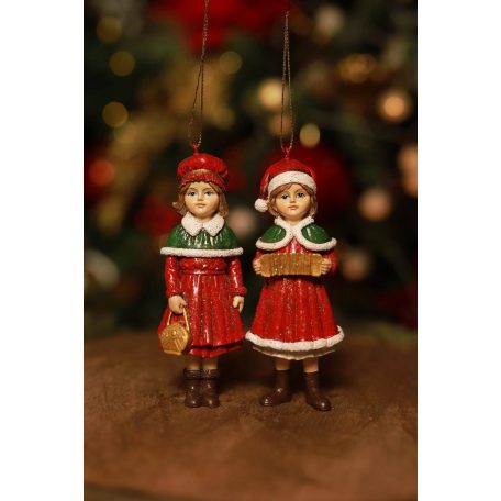 Klasszikus függő karácsonyi dekoráció lány 2 féle - 11cm