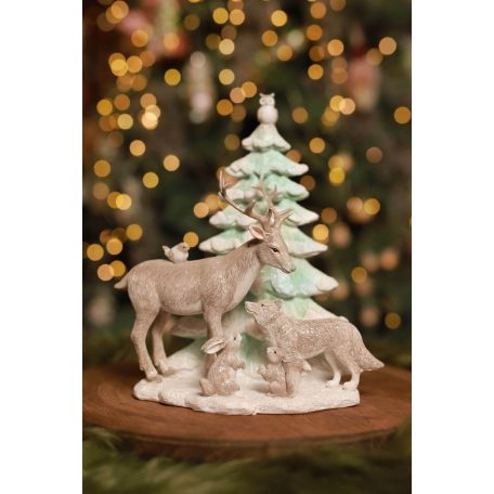 Jeges szürke karácsonyi figura erdei állatok - 21cm