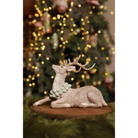 Jeges szürke karácsonyi szarvas figura - 26 cm