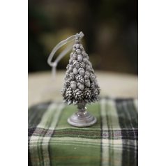 Jeges-szürke függő karácsonyfa - 9 cm 