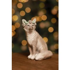 Jeges szürke karácsonyi róka figura - 9 cm