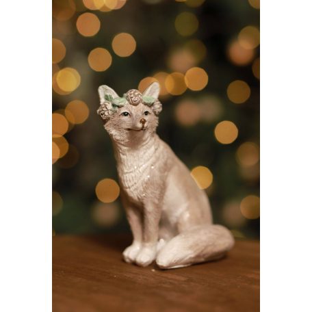 Jeges szürke karácsonyi róka figura - 9 cm
